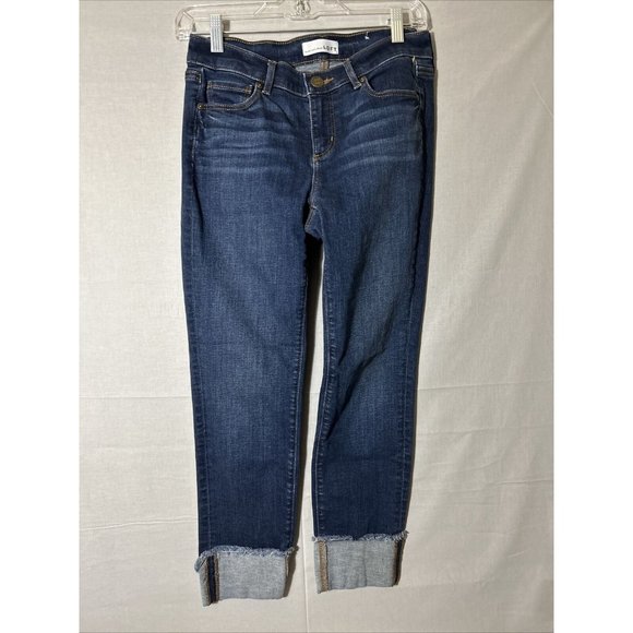 Loft Women’s Denim Jeans Pants For Modern Straight Dark Wash Fold Hemline Capri - Picture 1 of 7